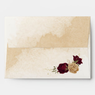 Maroon green beige gold botanical wedding envelope