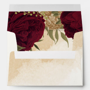 Maroon green beige gold botanical wedding envelope