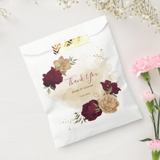 Maroon green beige gold botanical wedding favour bags (Sealed)
