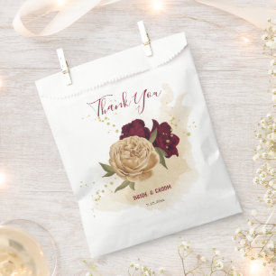 Maroon green beige gold botanical wedding favour bags