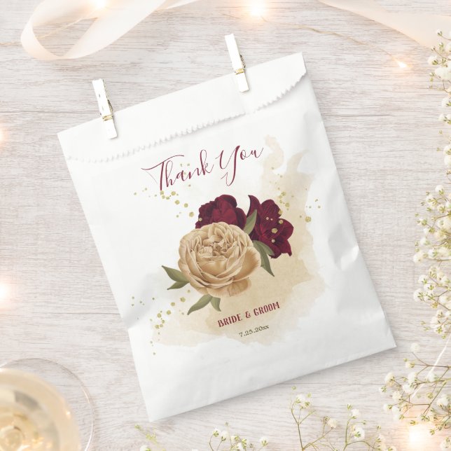 Maroon green beige gold botanical wedding favour bags (Clipped)