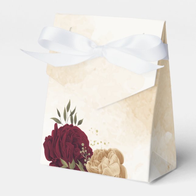 Maroon green beige gold botanical wedding favour box (Front Side)