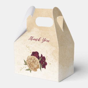 Maroon green beige gold botanical wedding favour box