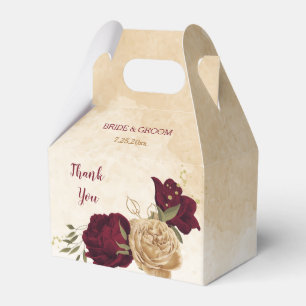 Maroon green beige gold botanical wedding favour box
