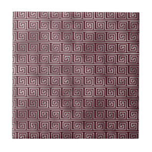 Maroon Grey Ancient Greek Art Elegant Pattern Tile