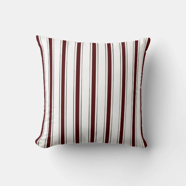 Maroon, Grey, and White Striped Pillow (Front)