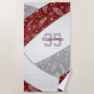 maroon grey boho floral paisley pattern volleyball beach towel