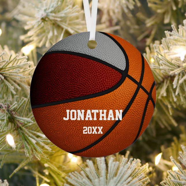 maroon grey boys girls commemorative basketball metal tree decoration (Insitu)