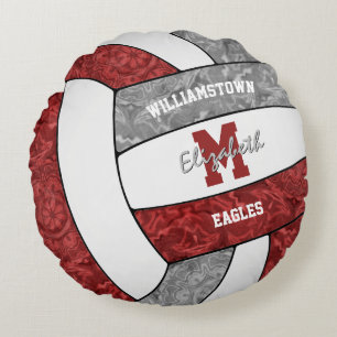 Maroon grey girly volleyball team colours round cushion