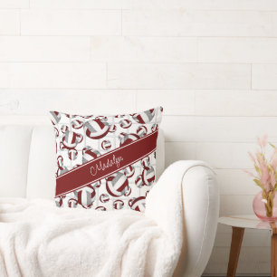maroon grey girly volleyballs pattern net accent cushion