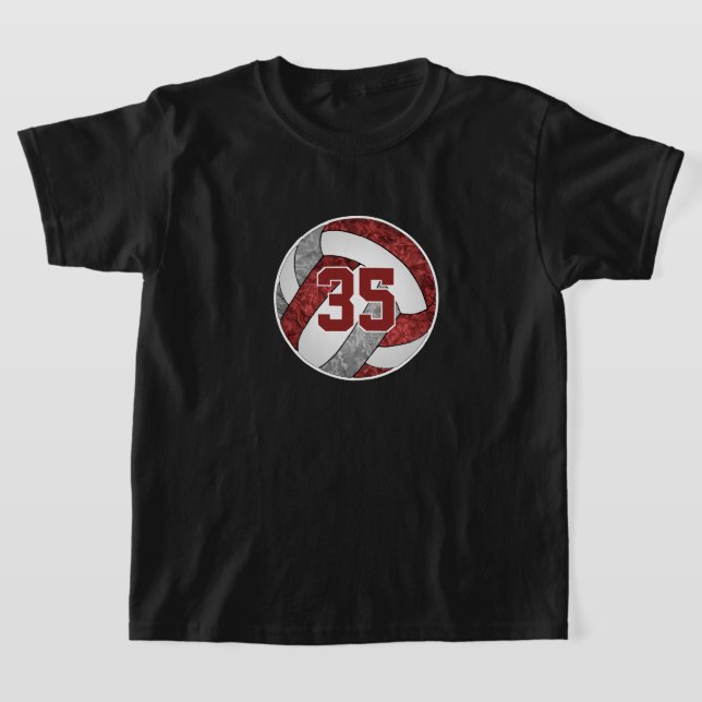 Maroon grey her volleyball team colours custom T-Shirt (Laydown)
