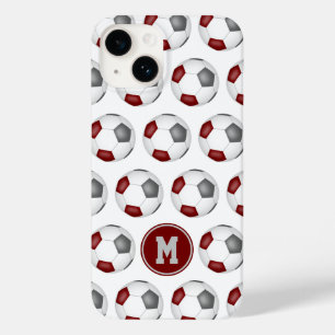 maroon grey soccer balls pattern monogrammed Case-Mate iPhone 14 case