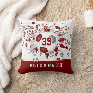 maroon grey sports room girls soccer balls stars cushion
