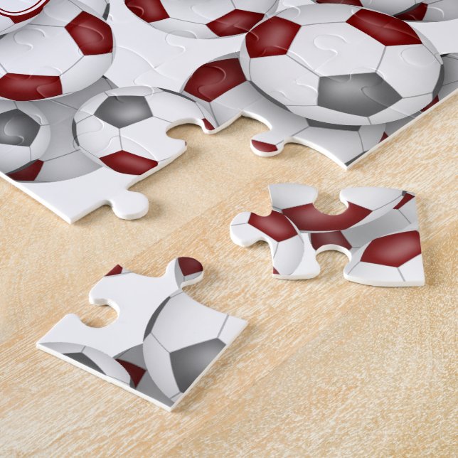 maroon grey team colours girls boys soccer jigsaw puzzle (Side)