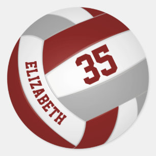 maroon grey team colours girls boys volleyball classic round sticker