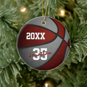 maroon grey team colours keepsake basketball ceramic tree decoration