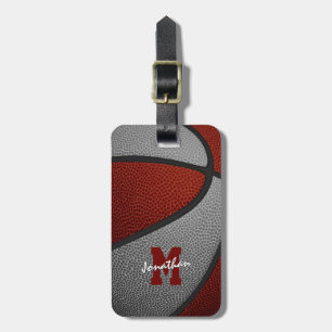 maroon grey team colours monogrammed basketball luggage tag