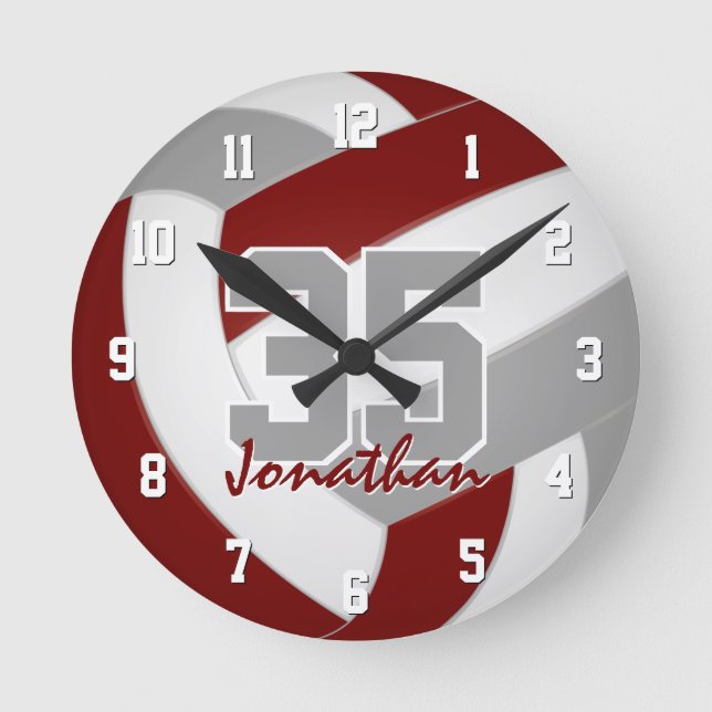 maroon grey team colours players name volleyball round clock (Front)
