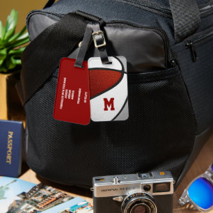 maroon grey team colours sports gifts basketball luggage tag