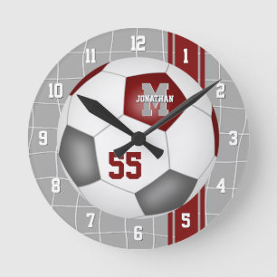maroon grey team colours varsity stripes soccer round clock
