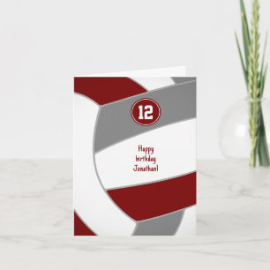 maroon grey volleyball birthday or congratulations card