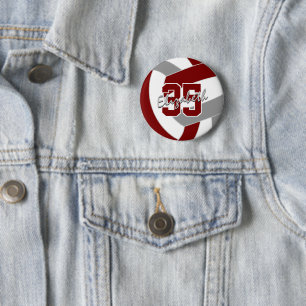 maroon grey volleyball team colours 6 cm round badge