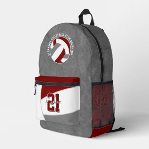 maroon grey volleyball team colours team name printed backpack