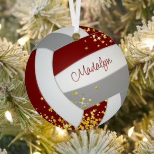 maroon grey volleyball with tiny gold stars metal tree decoration