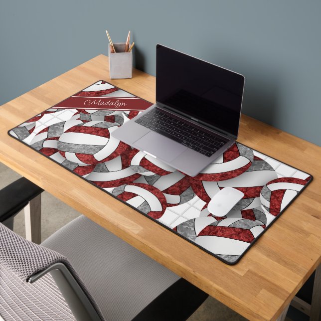 Maroon grey volleyballs pattern personalised  desk mat (Office 2)