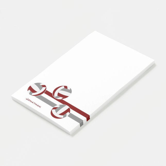 maroon grey volleyballs stripes player name post-it notes (Angled)