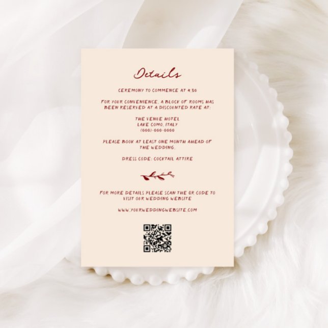 Maroon Hand Drawn Wedding Details Enclosure Card (Creator Uploaded)