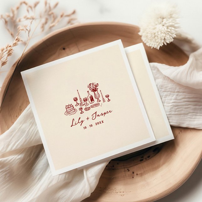 Maroon Hand Drawn Wedding Napkin (Creator Uploaded)