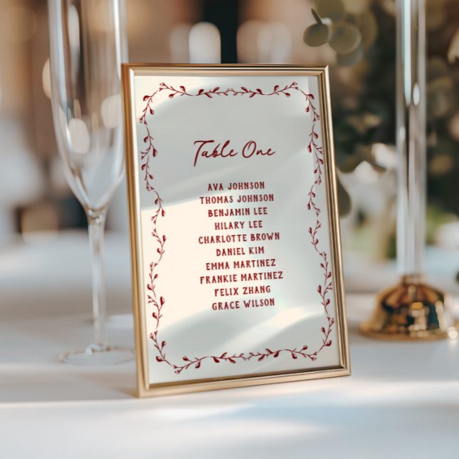 Maroon Hand Drawn Wedding Seating Chart Card (Creator Uploaded)