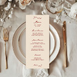 Maroon Handwritten Wedding Menu<br><div class="desc">Introducing our Mediterranean inspired wedding menu,  a perfect blend of elegance,  charm and whimsy to set the tone for your special day. Featuring a delicate,  hand-drawn botanical design in a beautiful shade of maroon,  this menu evokes the serene beauty and timeless romance of the Mediterranean.</div>