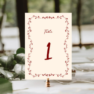 Maroon Handwritten Wedding Table Number