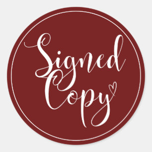 Maroon Heart Handwriting Signed Copy Classic Round Sticker