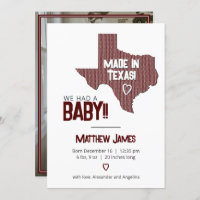 Maroon Herringbone Made in Texas Photo Baby Announ