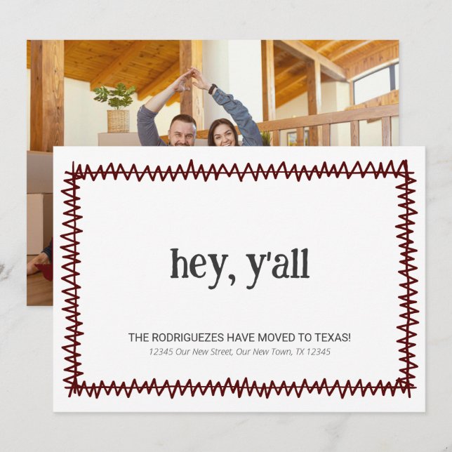 Maroon Hey Y'all - Moved to Texas Announcement (Front/Back)