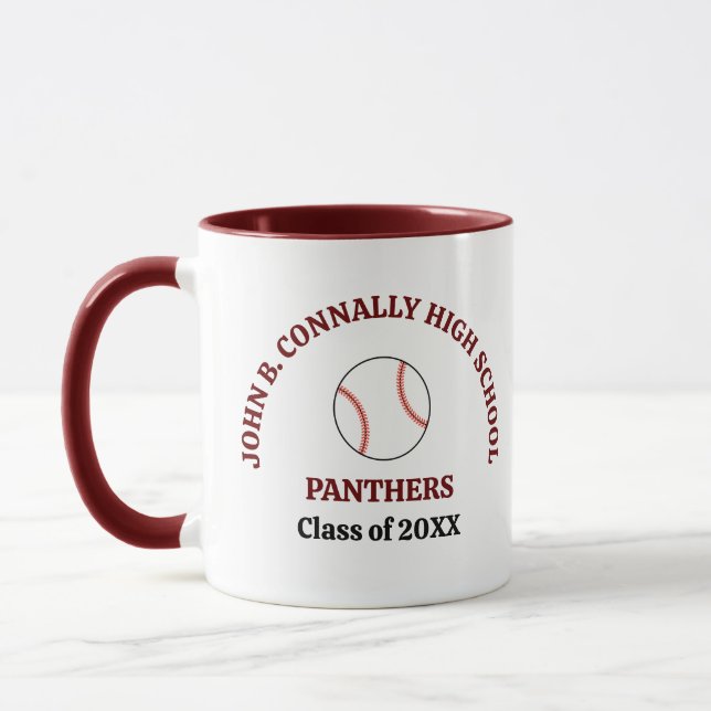Maroon High School Baseball Player Personalised Mug (Left)