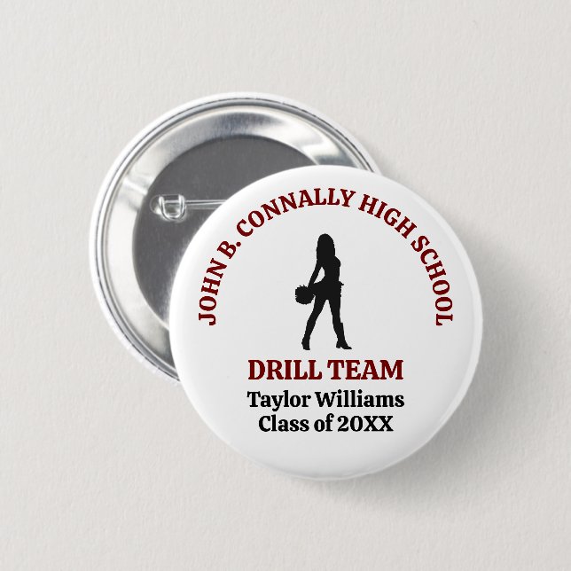 Maroon High School Drill Team Dancer Personalised 6 Cm Round Badge (Front & Back)