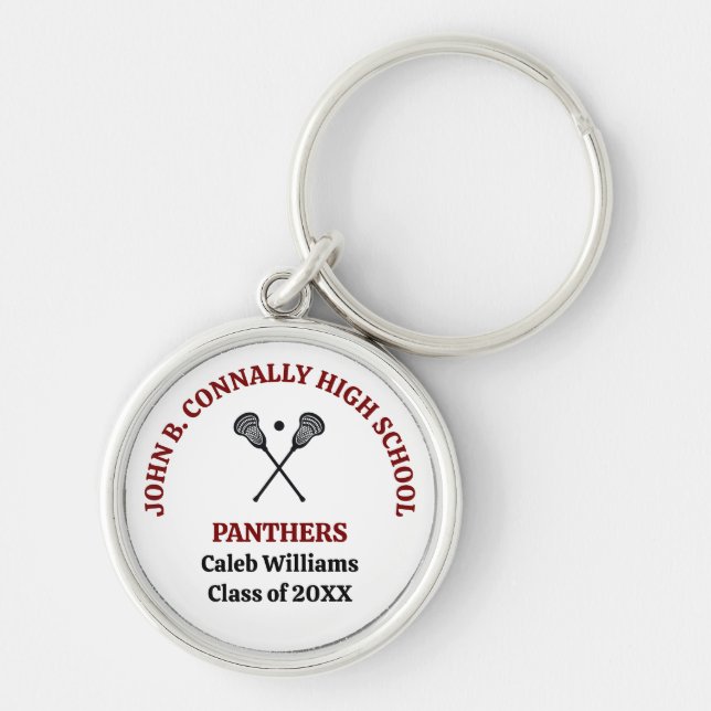 Maroon High School Lacrosse Team Personalised Key Ring (Front)
