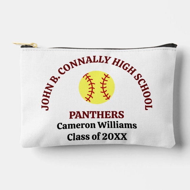 Maroon High School Softball Player Personalised Accessory Pouch (Front)