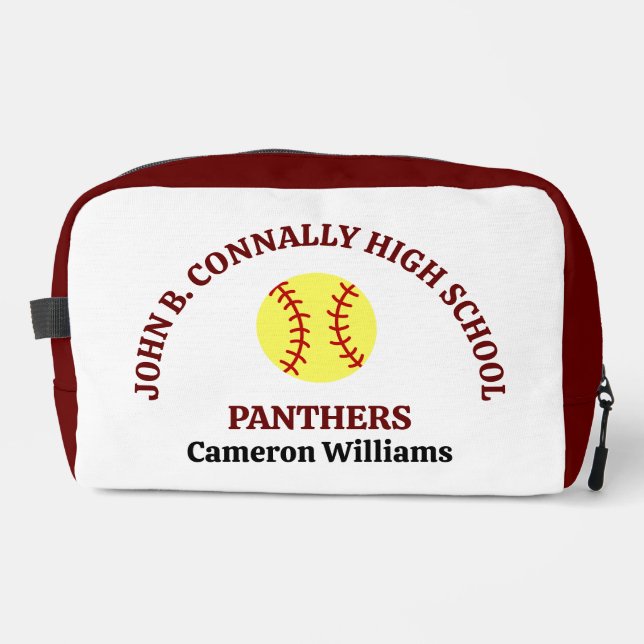 Maroon High School Softball Player Personalised Dopp Kit (Front)