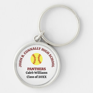 Maroon High School Softball Player Personalised Key Ring