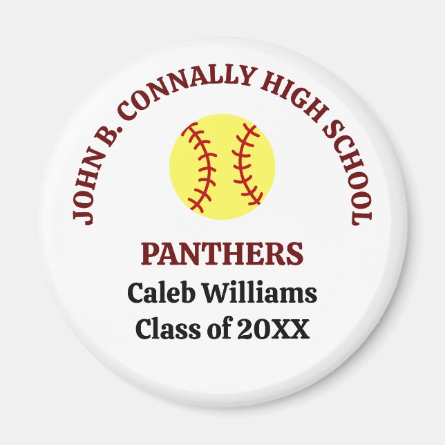 Maroon High School Softball Player Personalised Magnet (Front)