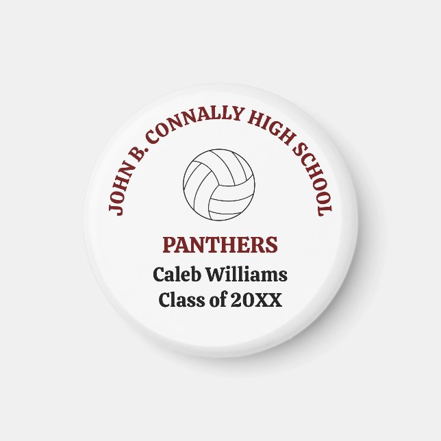 Maroon High School Volleyball Player Personalised Magnet (Front)