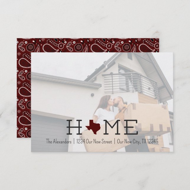 Maroon HOME Texas Moving Announcement (Front/Back)
