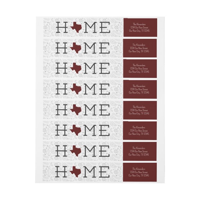 Maroon HOME Texas Wrap Around Label (Sheet)