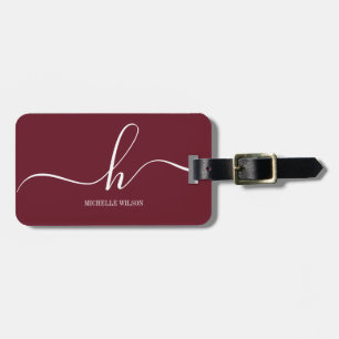 Maroon &hot pink White Initial Script Name Luggage Tag
