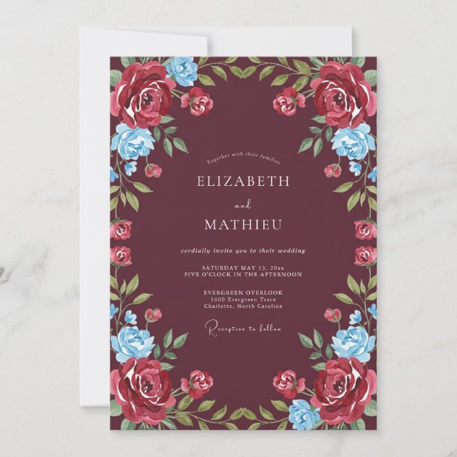 Maroon Imperial Winter Wedding Invitation (Front)